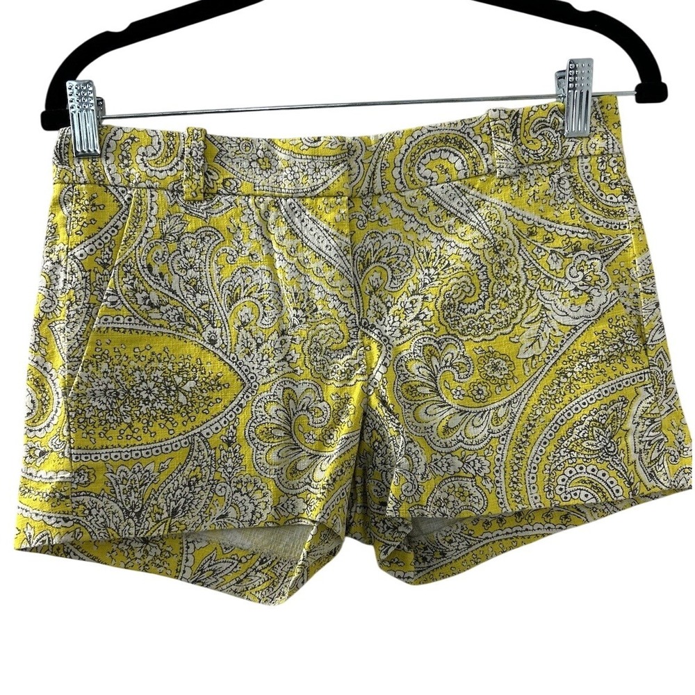 J.Crew Paisley Cotton Shorts 0 Yellow White Chino Boho Preppy Summer Festival